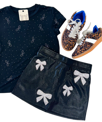 Black Bow Studded Patches Skort