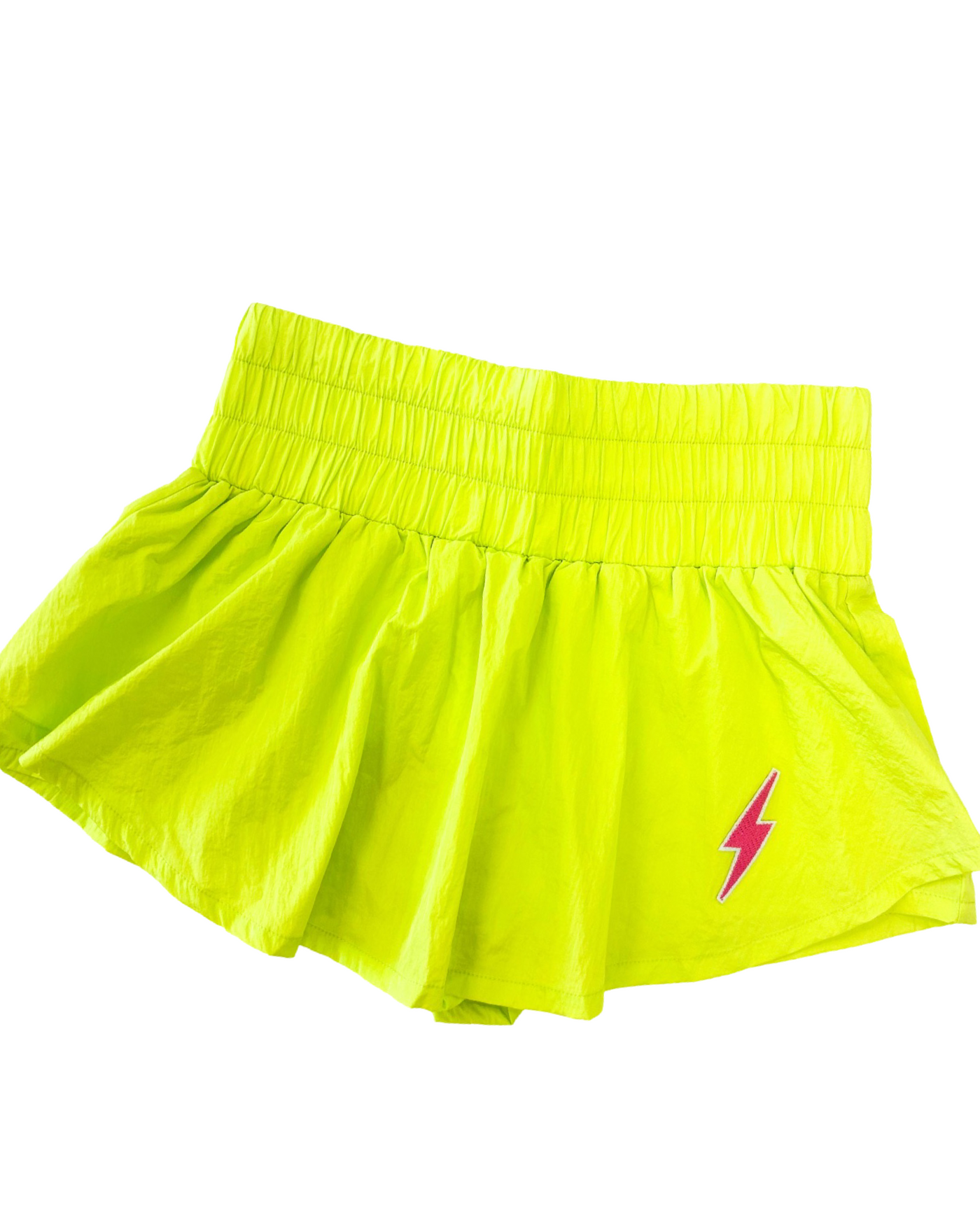 Neon Yellow Gathered Mini Skort With Lightning Bolt