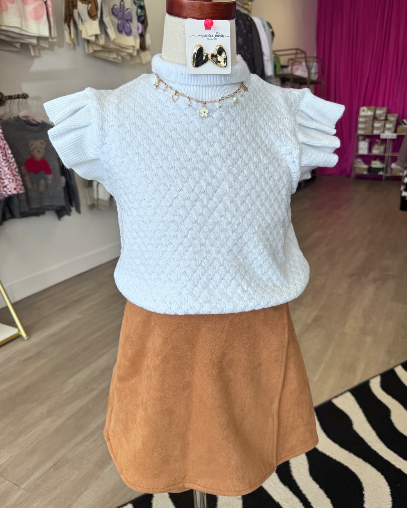 White Knit Ruffle Sleeveless Sweater Top