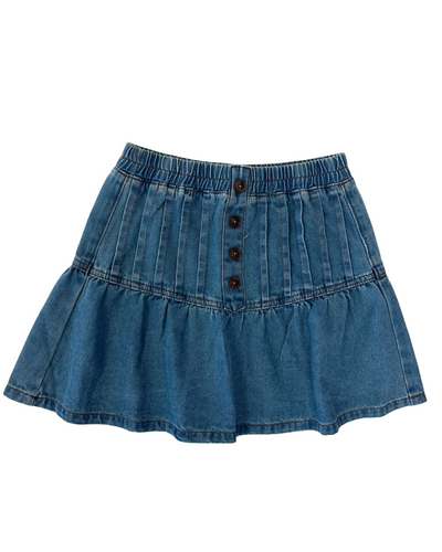 Denim Pleated Button Down Mini Skirt