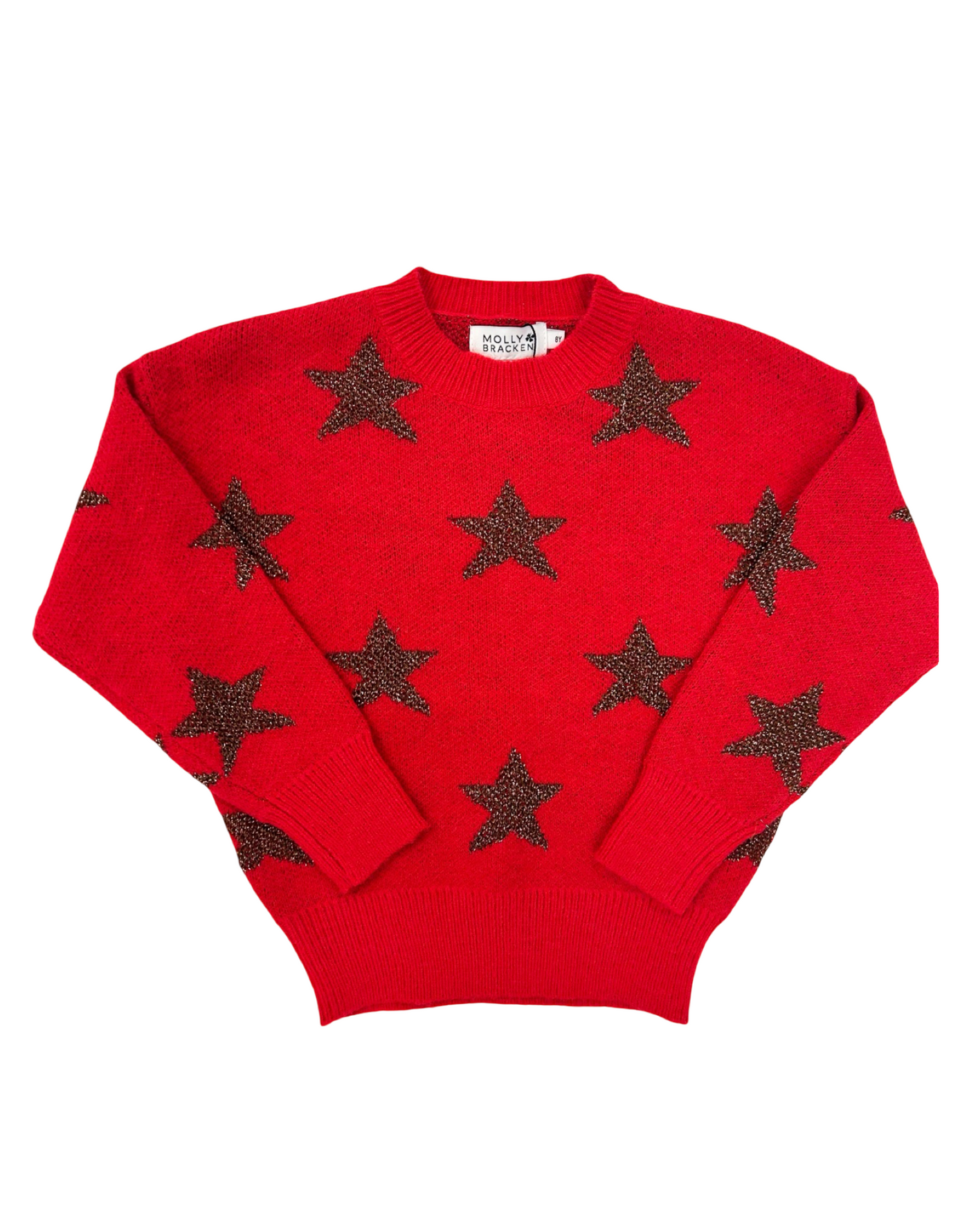 Red Knitted Sweater With Bronze Stars