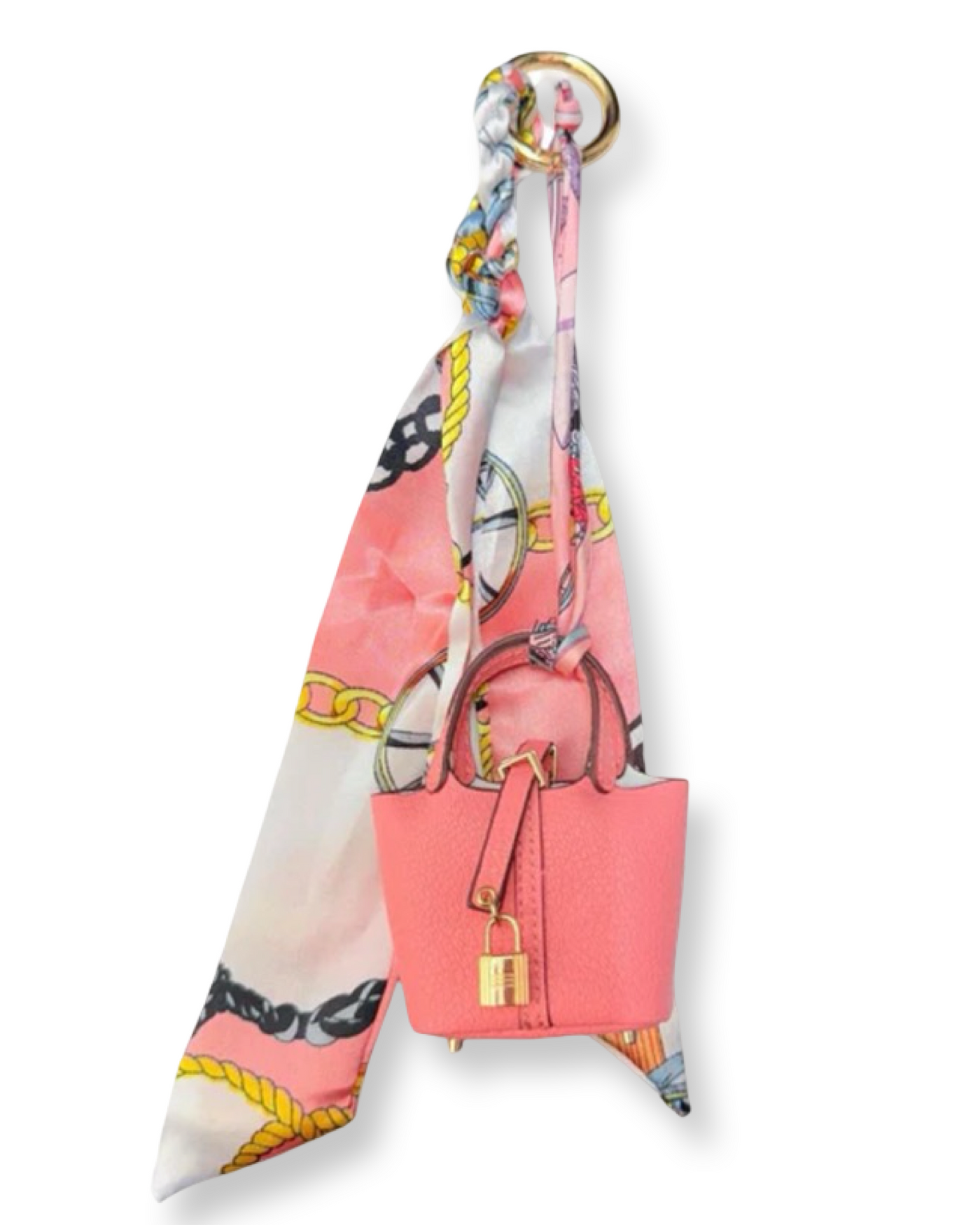 Mini Designer Bag Charm W/Scarf - Tote