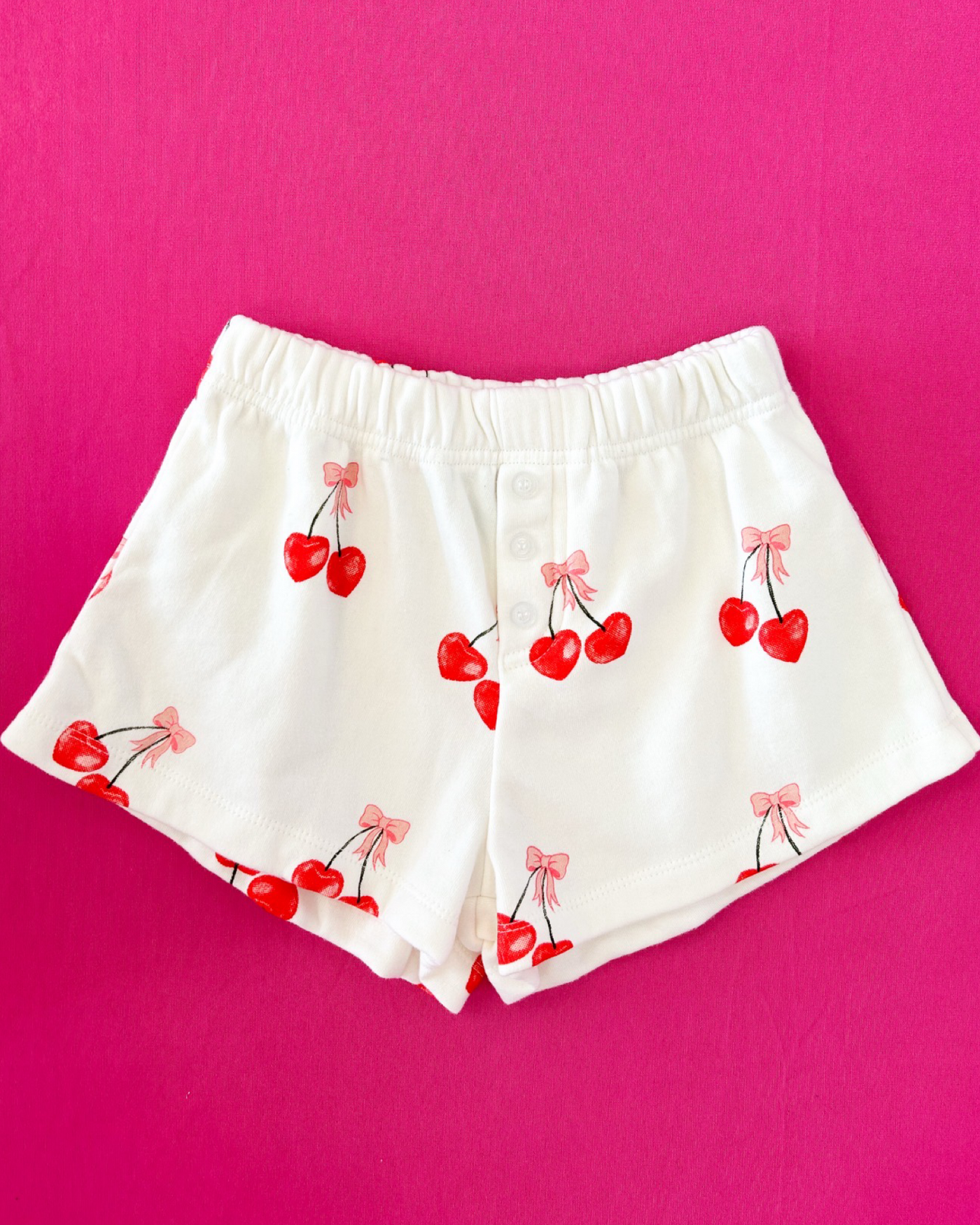Off White Cherry Bow Print Shorts