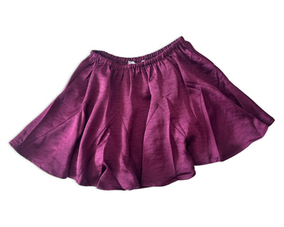 Burgundy Godet Silk Elastic Waist Mini Skirt