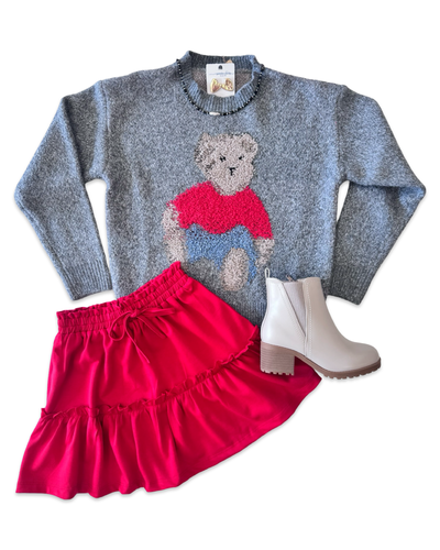 Grey Teddy Bear Crew Neck Sweater