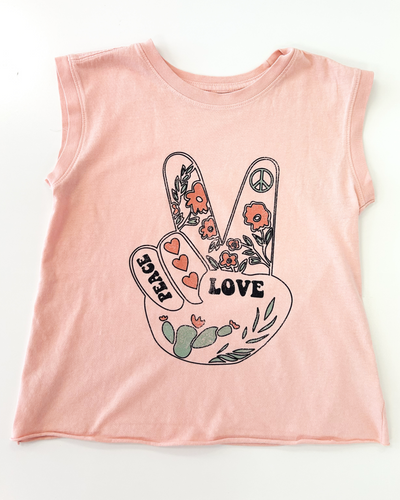 Faded Pink Peace and Love Muscle Graphic Tee