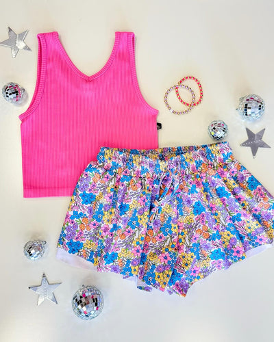 Bright Floral Butterfly Flowy Short