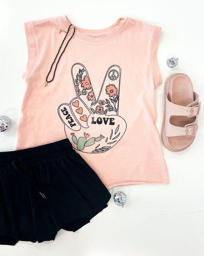Faded Pink Peace and Love Muscle Graphic Tee
