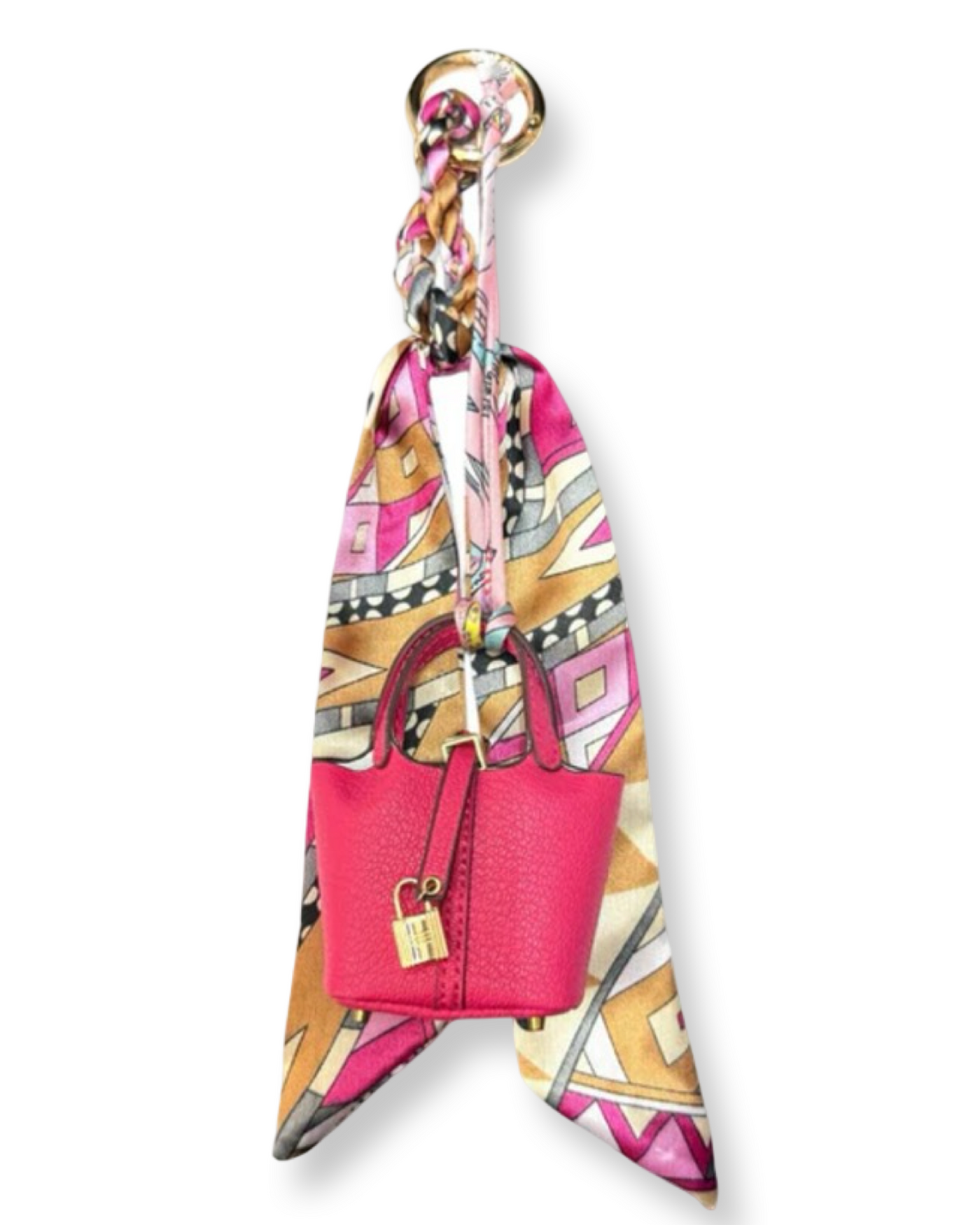 Mini Designer Bag Charm W/Scarf - Tote