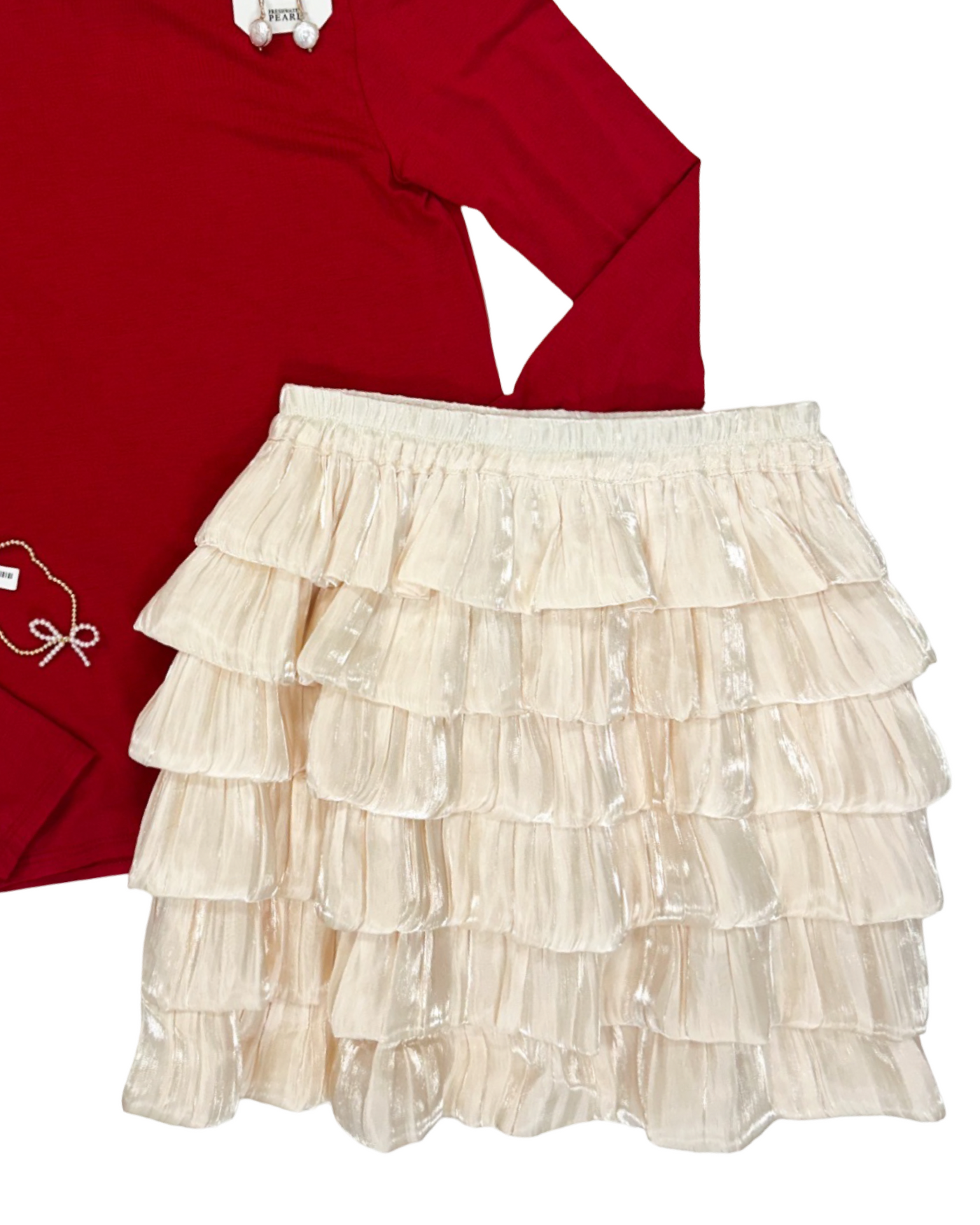 Cream Tiered Shimmery Skirt