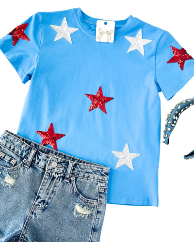 Light Blue Star Sequin Shirt