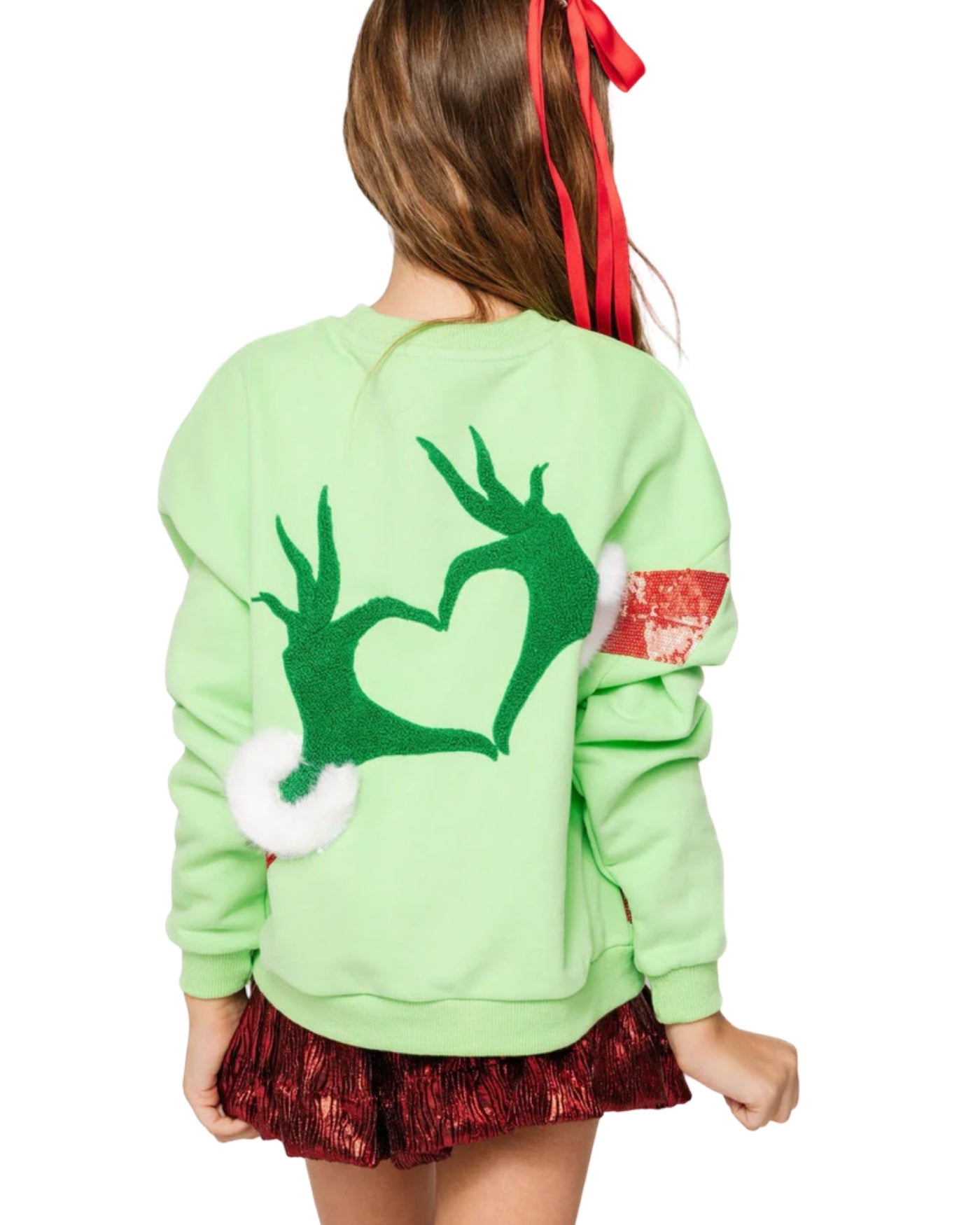 QOS Green Grinch Heart Hands Sweatshirt