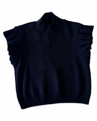 Black Knit Ruffle Sleeveless Sweater Top