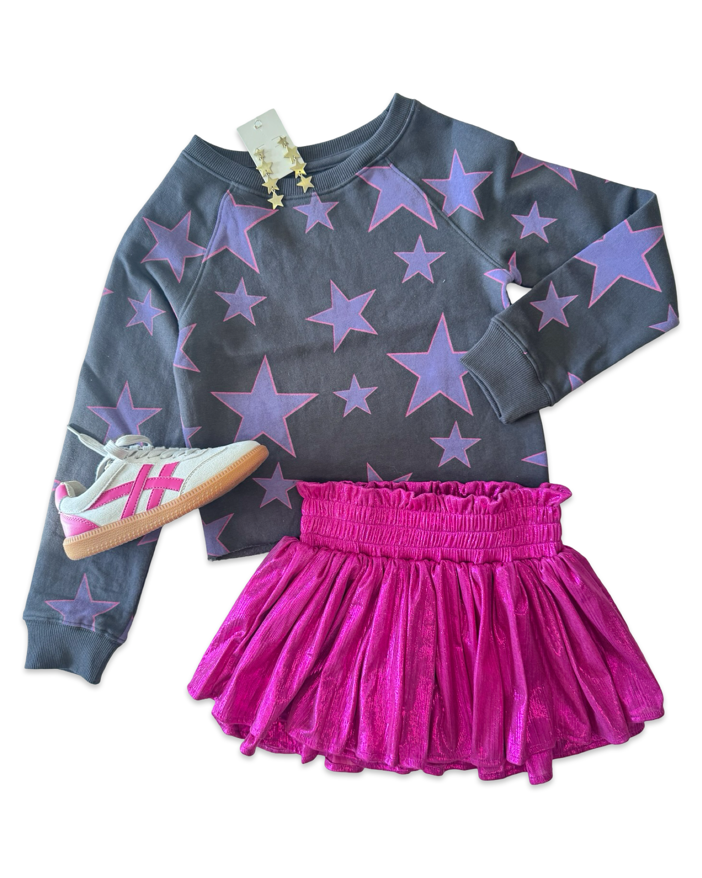 Asphalt Gray Purple Star Pattern Sweatshirt