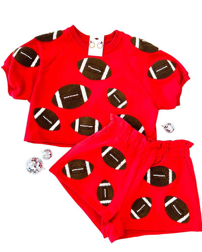 Queen Of Sparkles Red & Brown Football Top