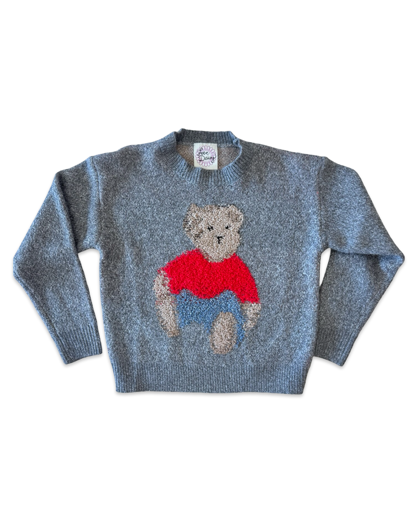 Grey Teddy Bear Crew Neck Sweater