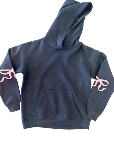 Charcoal Pullover Hoody With Puff Bow Print