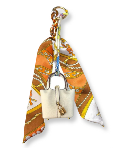 Mini Designer Bag Charm W/Scarf - Tote