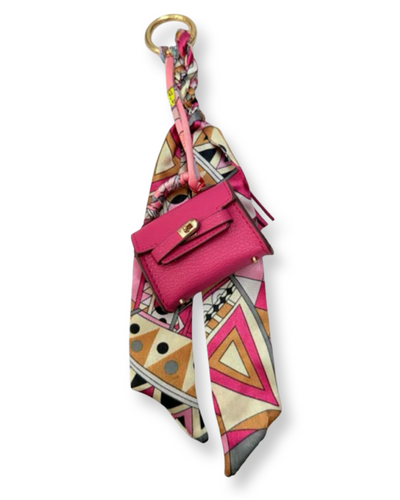 Mini Designer Bag Charms W/Scarf - Clutch