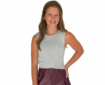 Silver Shimmer Ribbed Knit Top