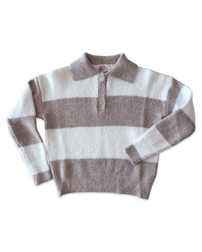 Ivory and Tan Striped Polo Sweater