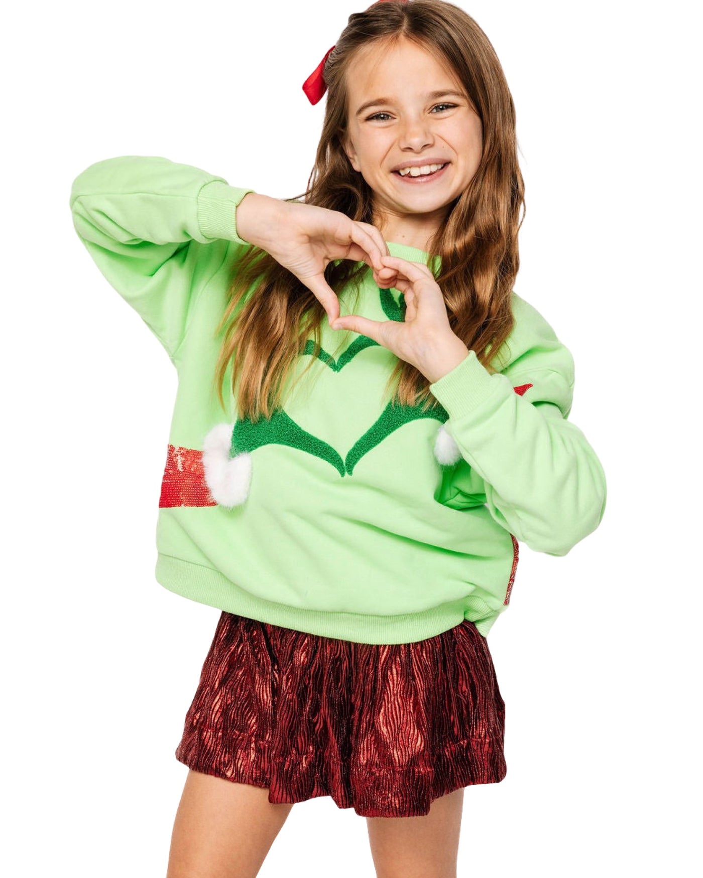 QOS Green Grinch Heart Hands Sweatshirt