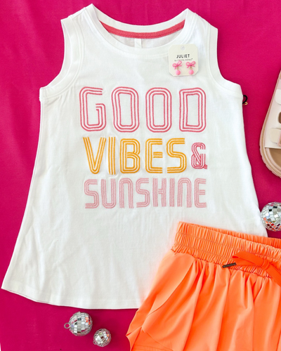 White Good Vibes and Sunshine Embroidery Tank Top