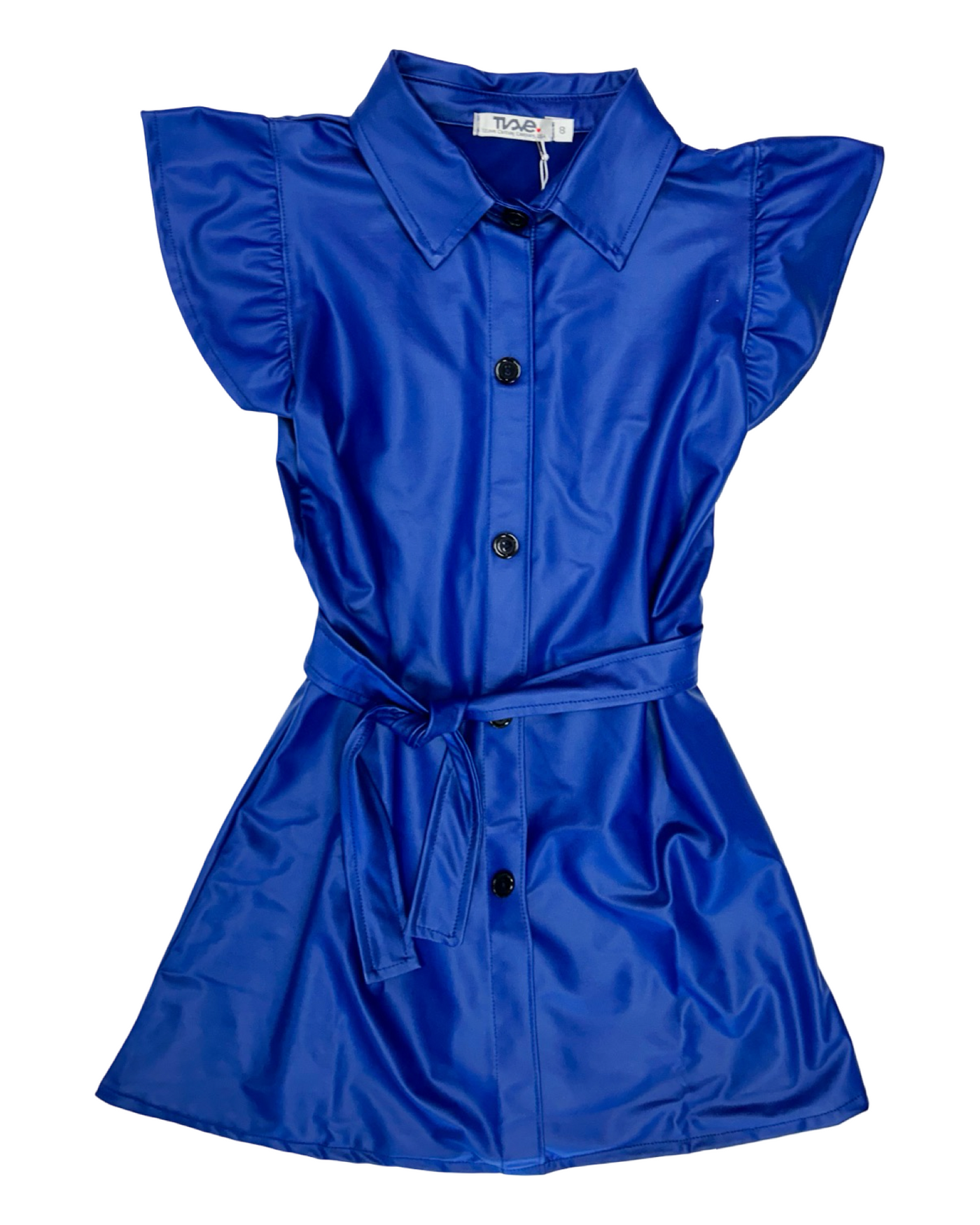 Royal Blue Collared Leather Dress