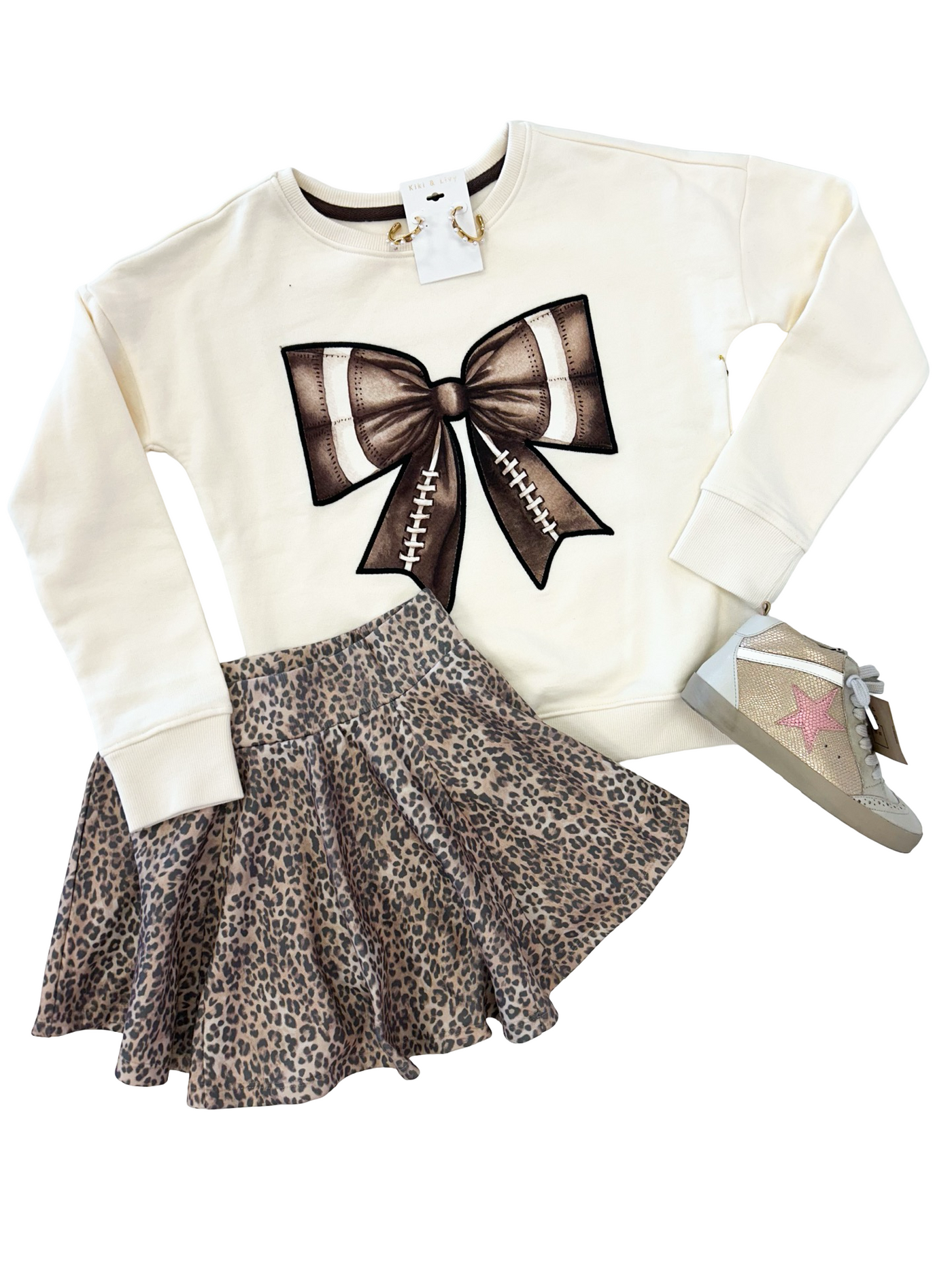 Ivory Football Print Bow Patch Sweatshirt