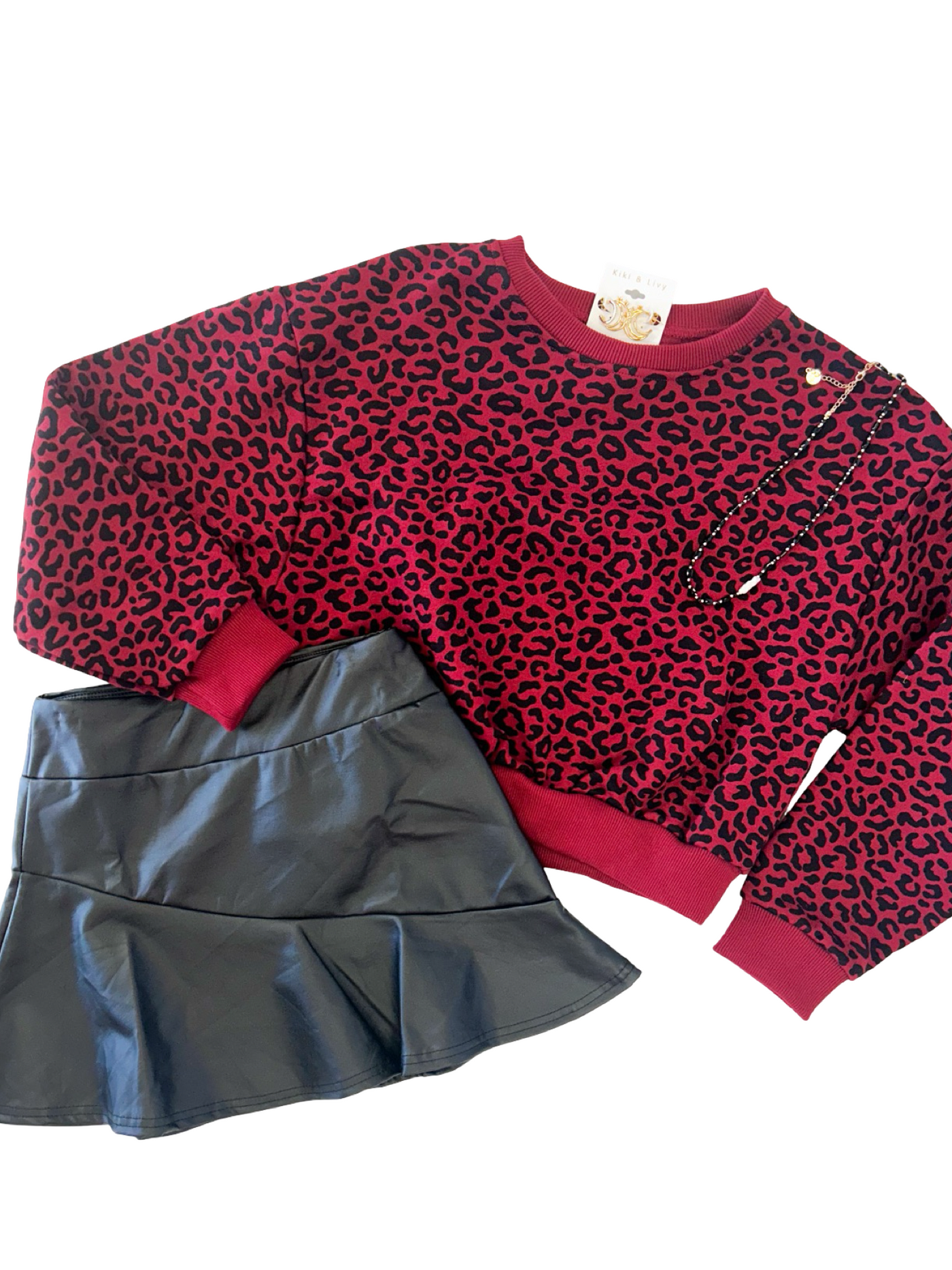 Burgundy Leopard Crew Neck Sweatshirt
