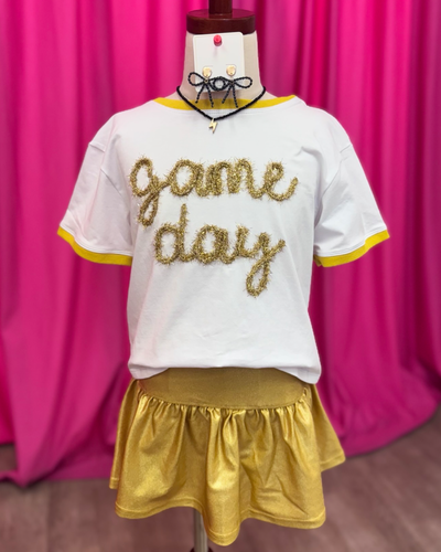 Girls Boxy Tee Game Day Tinsel Letters Azarhia Gold