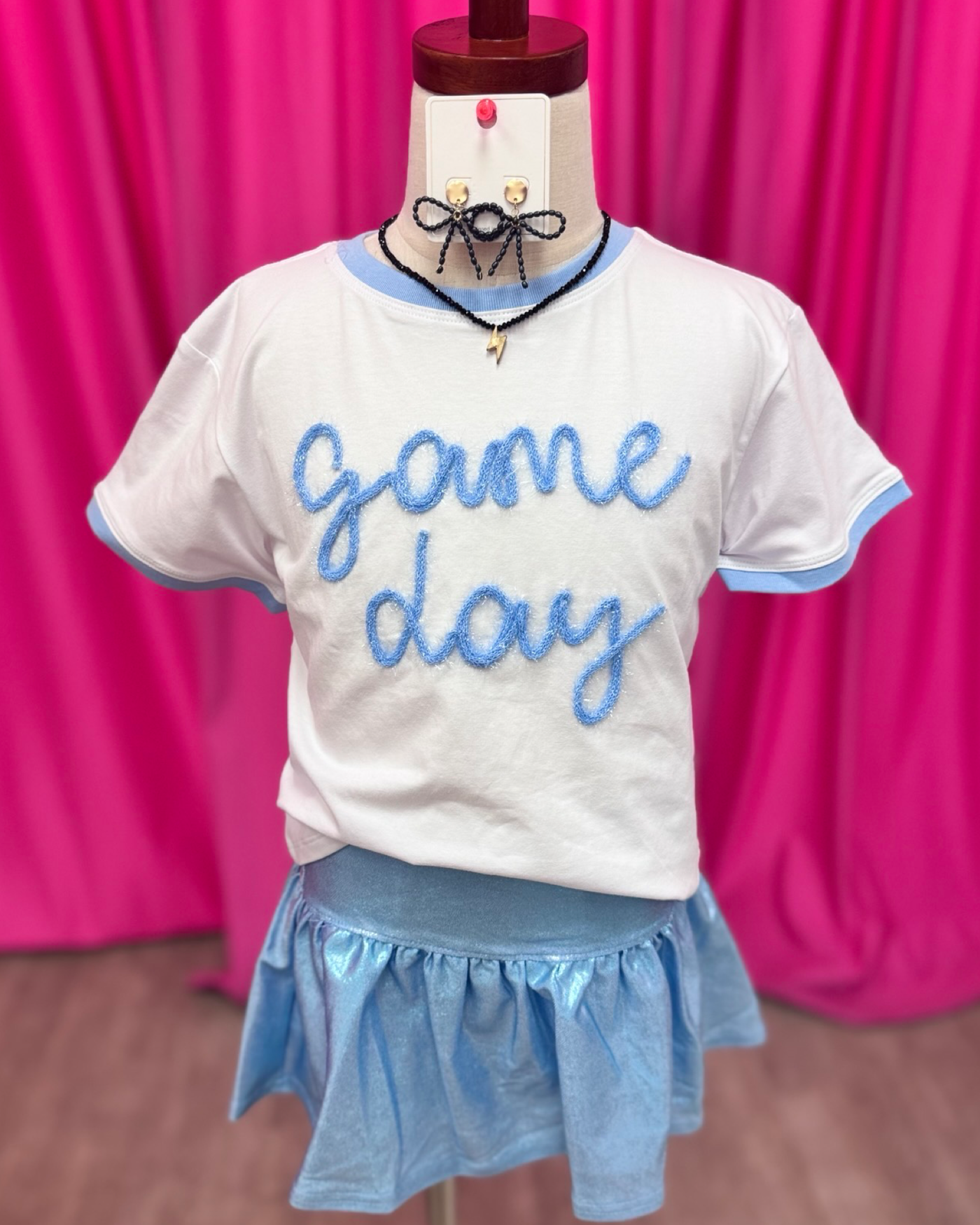 Girls Azarhia Light Blue Boxy Tee Game Day Tinsel Tee