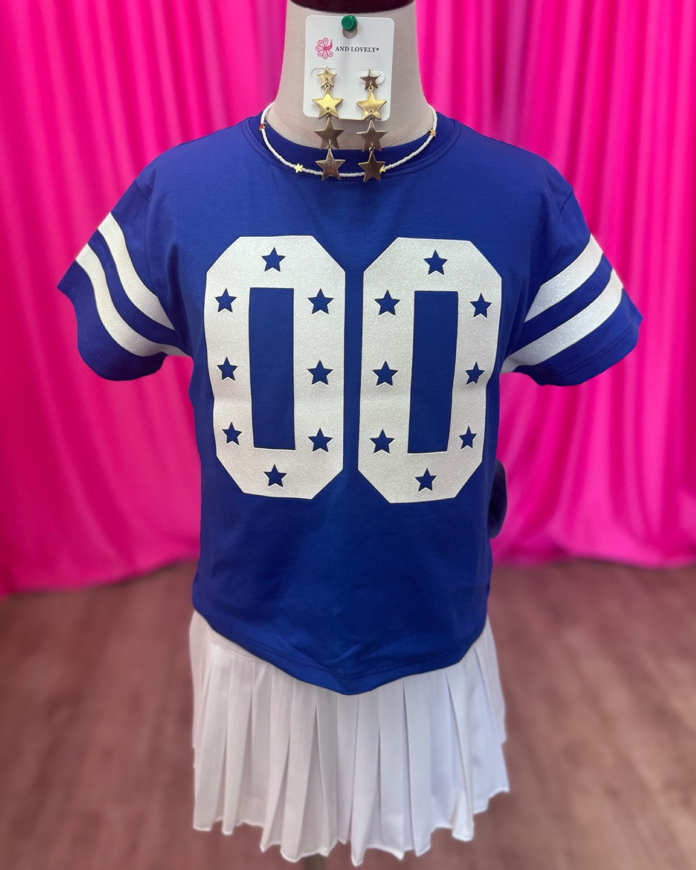 Kids Game Day Glitter Double Zero Shirt Royal Blue