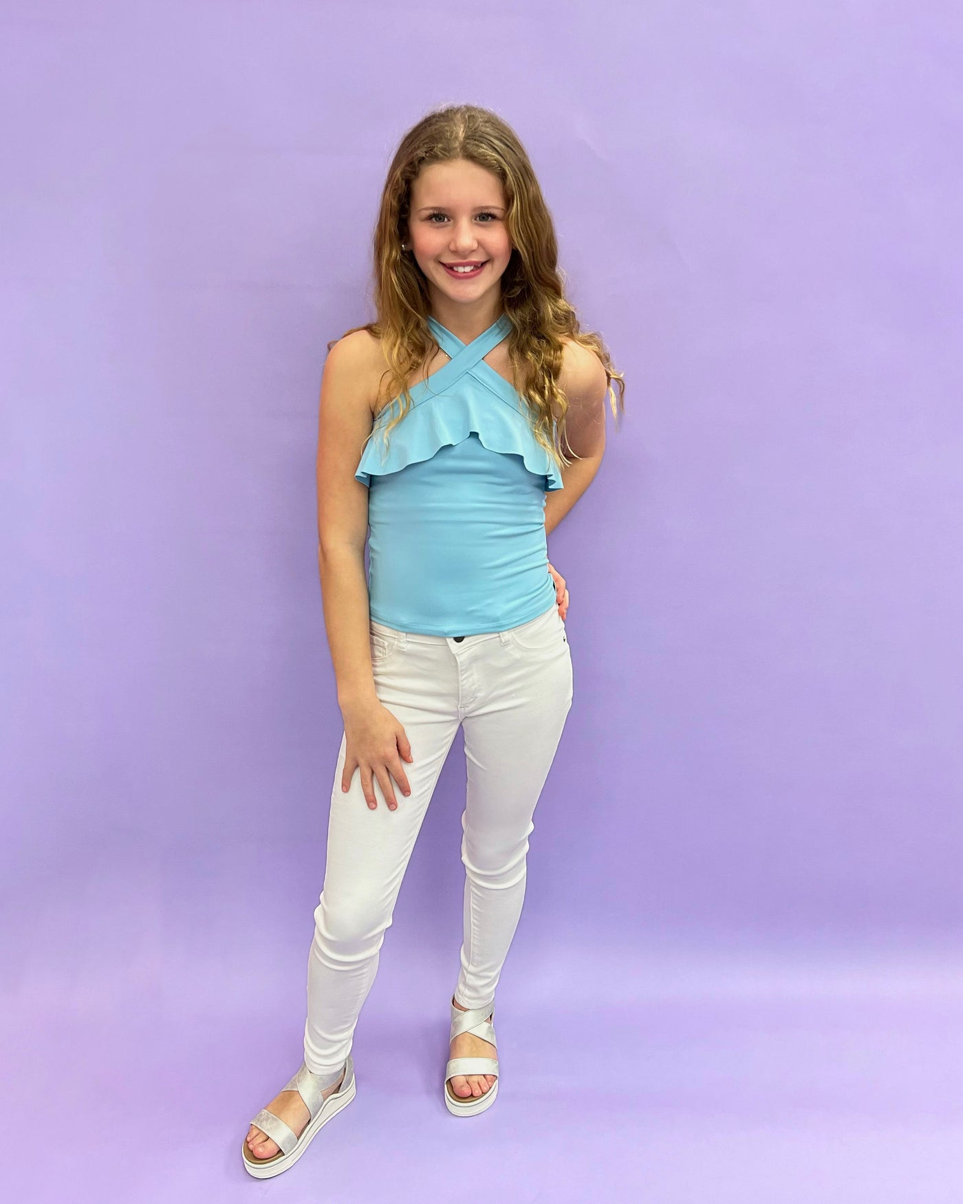 Mia New York Blue Flutter Crossover Top