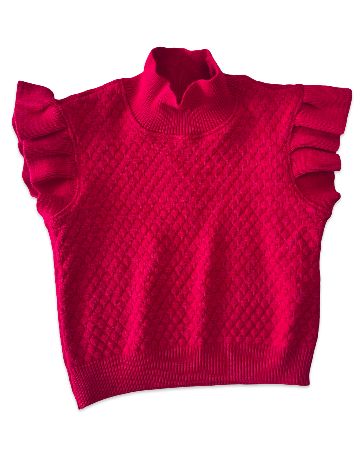 Red Knit Ruffle Sleeveless Sweater Top