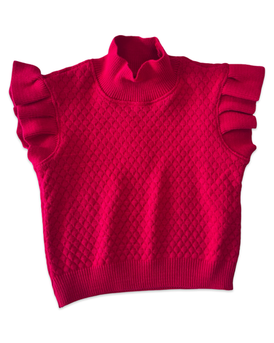 Red Knit Ruffle Sleeveless Sweater Top