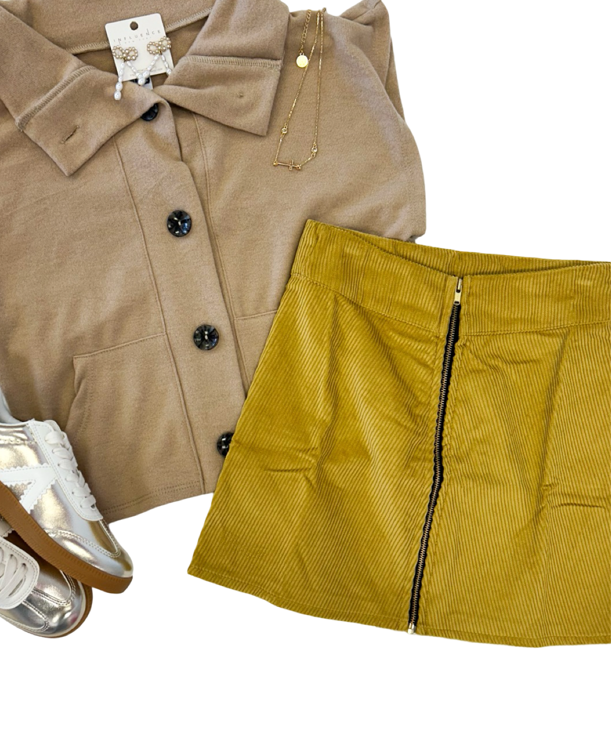 Mustard Yellow Zip A Line Corduroy Skirt