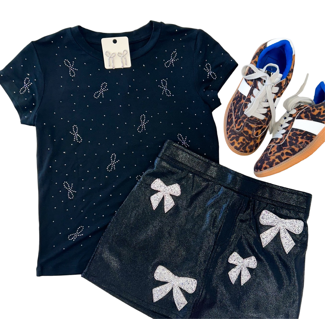 Black Studded Bow Tee