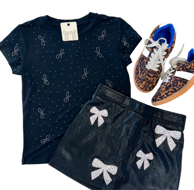 Black Studded Bow Tee