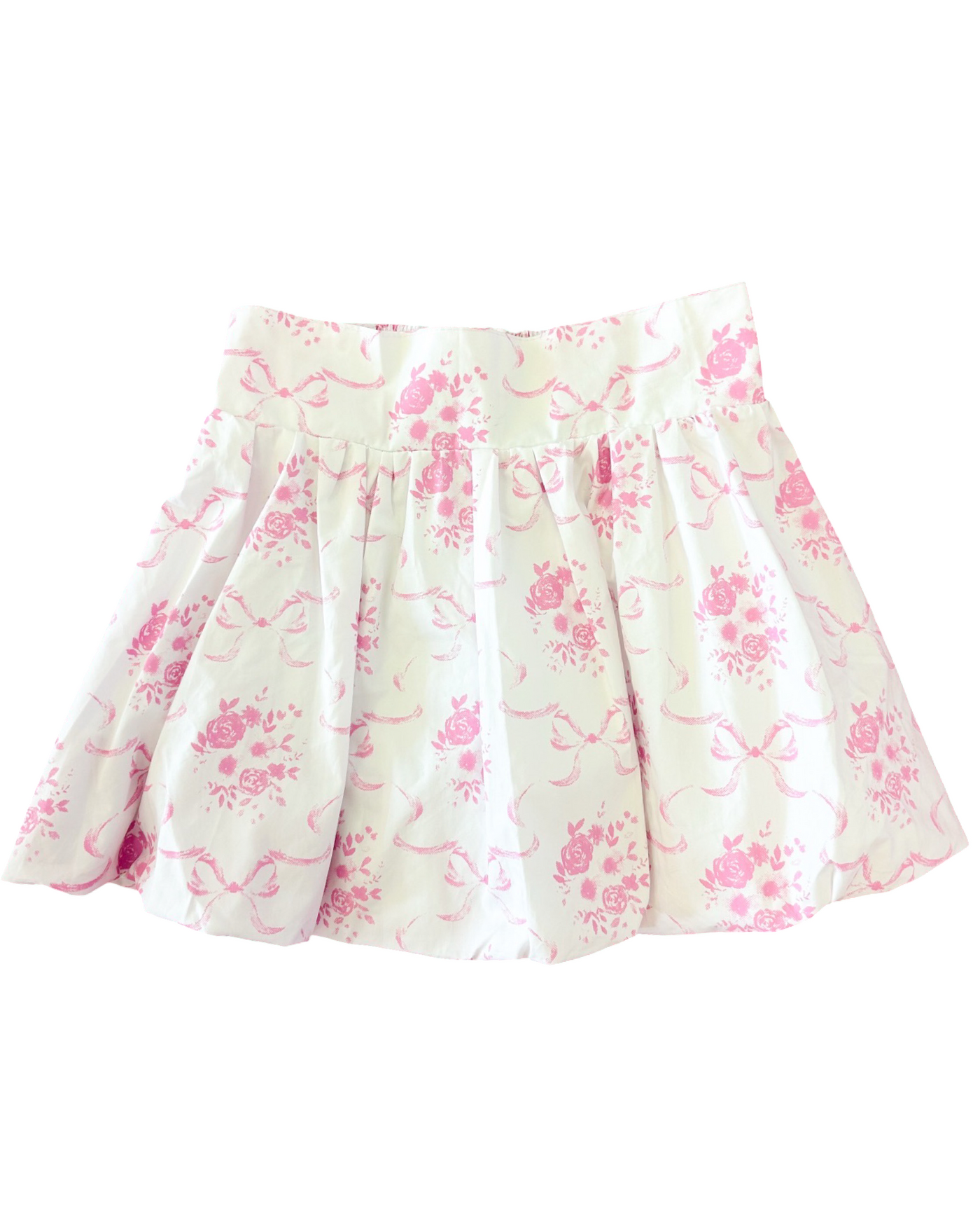 Pink Ribbon and Flower Print Bubble Skirt