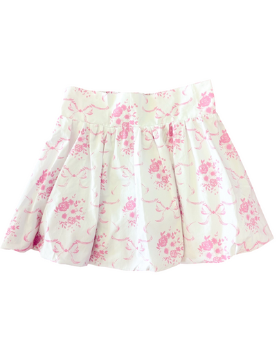 Pink Ribbon and Flower Print Bubble Skirt