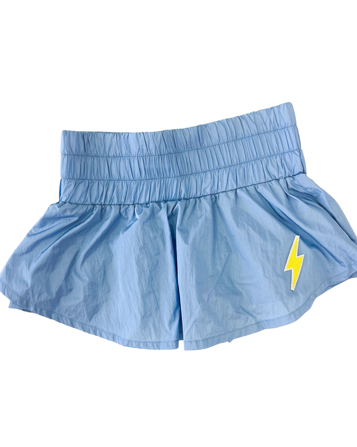 Blue Gathereed Mini Skort With Lightning Bolt