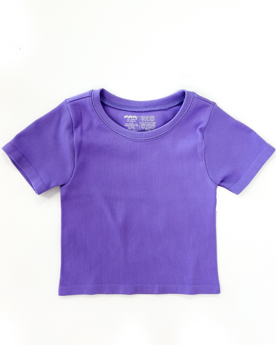 Violet Ribbed Short Sleeve Crop Shirt