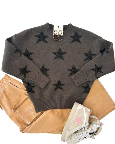 Gray Sweater with Black & Gold Stars