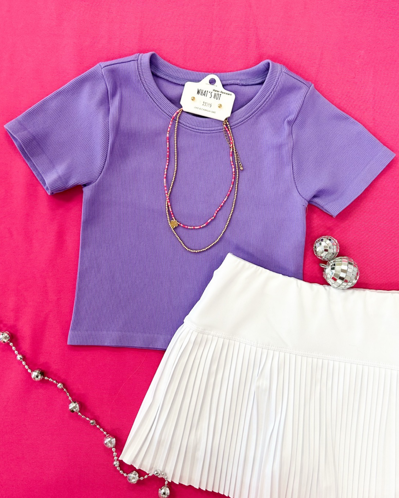 Violet Ribbed Short Sleeve Crop Shirt