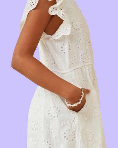 White Eyelet Detailed Midi Dress