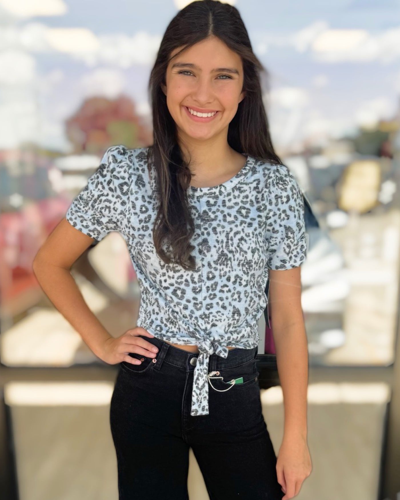 Leopard Blue Front Tie Top