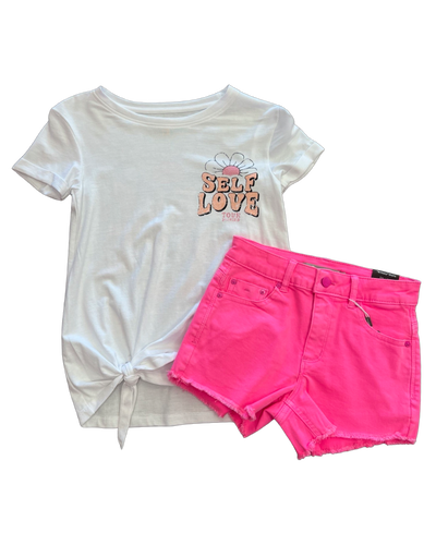 Brittany Mid Rise Slim Shorts Neon Pink