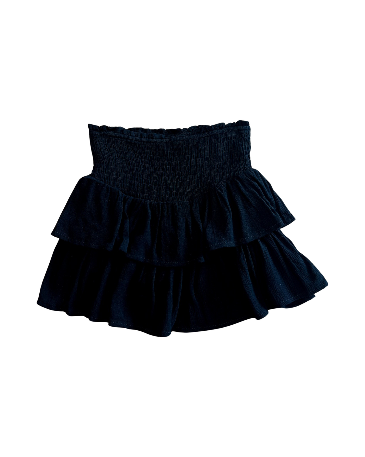 Black Smocked Ruffle Skort