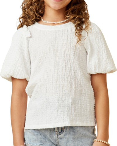 Off White Crinkled Puff Sleeve Top